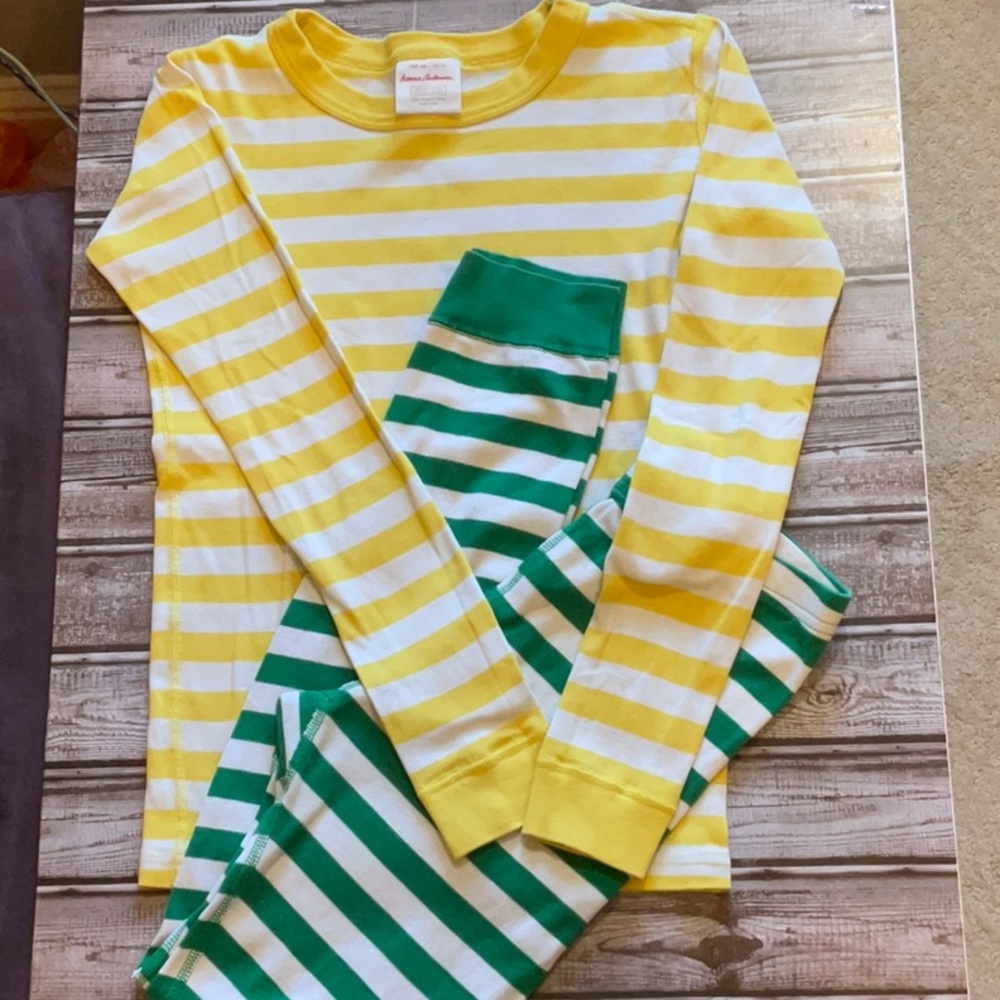 Hanna Andersson Mix and Matched Yellow, Green and White Stripes Pajamas